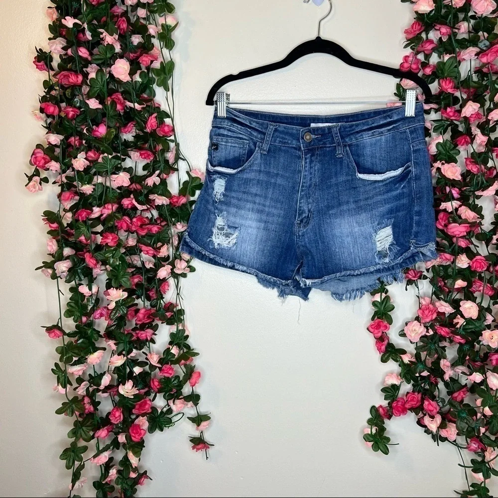KanCan 30 Women's Blue Denim Jean Shorts Cutoffs Distressed KC11205M Casual
